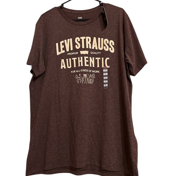 Levi's Men's Brown Authentic Logo Graphic Casual T Shirt Sz-L - Picture 2 of 6